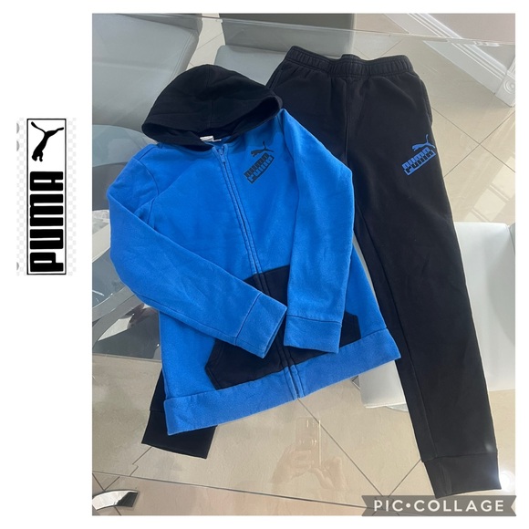Boys Puma outfit sweatpants and  jacket black and blue size 12 - Picture 1 of 8